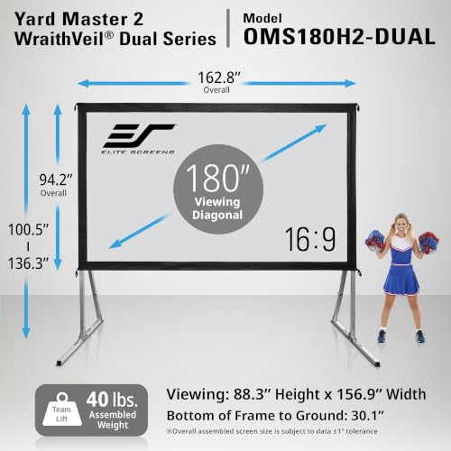 Elite Screens Yard Master 2 WraithVeil Projector Screen 180-INCH 16:9 Front and Rear 4K/8K Ultra HD Active 3D HDR Movie Screen, OMS180H2-DUAL - color: Front and Rear Projection, size: 180-inch, 16:9, style: Yard Master 2 Dual