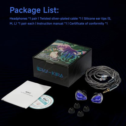 CVJ Kira IEM Wired Gaming Earbuds, in Ear Monitor for Singer Musicians DJ | Deep Bass Ear Buds, Single Driver, 0.78mm 2-pin 3.5mm Jack, Detachable 4.1ft Cable for PC/Phone/Laptop/Xbox/PS5/Switch - color: Kira Abyssia, style: 3.5mm
