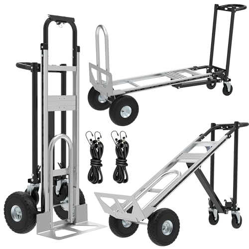 Aluminum Convertible Hand Truck, 800lbs 3 in 1 Folding Dolly Cart Lightweight, Heavy Duty Industrial Platform Cart Handtruck for Construction, Logistics, Shopping, Home, Office Moving-Silver Black - color: Silver