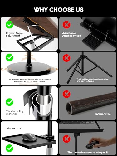 2 in 1 Adjustable Book Stand - Dual-Use Floor and Desktop Book Holder Stand, Height Adjustable 23.5-52 in, Elastic Page Clips for Music Sheet, Recipe, Tablet, Laptop-Black - color: Black