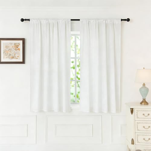 nanbowang Cream White Velvet Curtains - 42 Inches Width 63 Inches Long Soft Curtain Rod Pocket Thermal Insulated Window Treatment for Bedroom 2 Panels - color: Cream, size: 42"W x 63"L (Pack of 2)