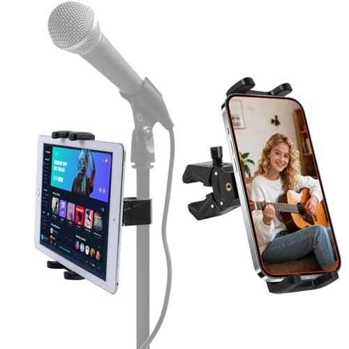Spin Bike Tablet Holder Mount, iPad Phone Holder Stand Exercise Bike Handlebar Mount for Stationary Bicycle, Treadmill, Tripod, Microphone Stand Fit for iPad Pro, iPad, Galaxy Tabs, iPhone (4.7-12.9")