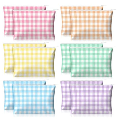 Reginary 12 Pcs Pastel Checkered Makeup Bags Bulk Gingham Cosmetic Bags | Gingham Pouches, Pastel Party Favors, Canvas Zipper Travel Bags, Women Girl Trip Weekend Vacation Bachelorette Party Gifts - style: Pastel Plaid
