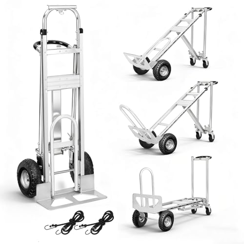 Aluminum 4 in 1 Convertible Hand Truck Dolly, 1000Lbs Capacity, Heavy Duty Folding Hand Truck Dolly Cart with Wheels 10" All-Terrain Tires, Hand Trucks for Logistics, Home, Office, School, Silver - color: Silver