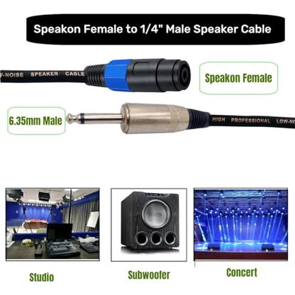 Sam&Johnny Speakon Female to 1/4" Male TS Speaker Cable Adapter - Professional Audio Connector Cable Heavy Duty Speakon Cable for PA System Amplifier (2 Pack, 6 Inch)