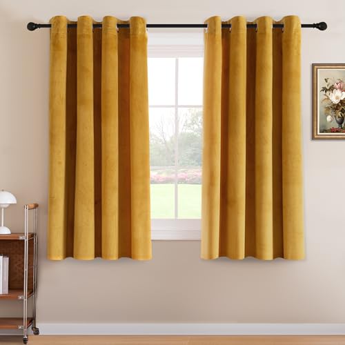 H.VERSAILTEX Luxury Velvet Curtains for Bedroom, 63 Inch, Mustard Yellow - color: Mustard, size: 52"W x 63"L (Pack of 2)