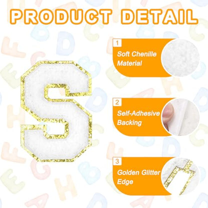 MECCANIXITY Chenille Letter Patches 2.2" Self Adhesive Alphabet S Stick on Embroidered Patch Sew on Letter Stickers Applique for Repairing Clothing Jeans Shoes Hats DIY(White, Pack of 8) - style: Letter S