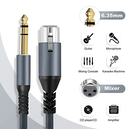 Twozoh XLR Female to 1/4 TRS Cable 10FT, Braided 6.35mm Stereo Jack Balanced to 3pin XLR Microphone Cable - color: 1/4 to XLR Female, size: 10FT