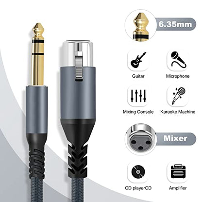 Twozoh XLR Female to 1/4 TRS Cable 10FT, Braided 6.35mm Stereo Jack Balanced to 3pin XLR Microphone Cable - color: 1/4 to XLR Female, size: 10FT