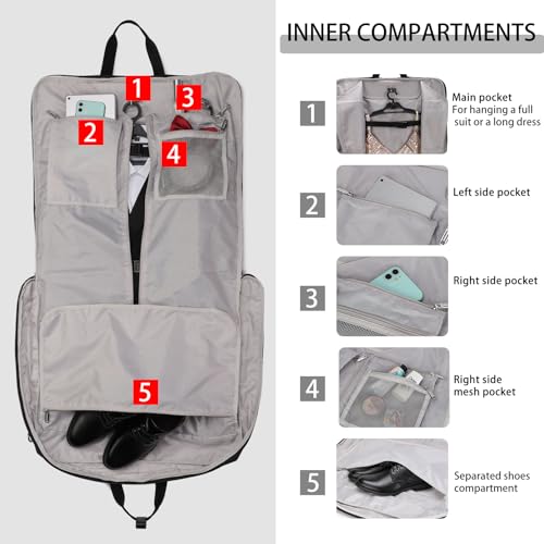 BESMART Garment Bags for Travel, 51" Large Suit Bag for Business Trips | Waterproof,Hangs 3 Suits,Foldable,Wrinkle Free Spacious Luggage Suit Cover,Adjustable Strap,Carry On Flight Approved,Grey - color: Grey