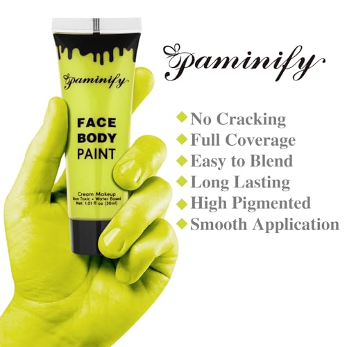 Ogre Green Face Paint with Setting Powder and sponge,1.01 Oz Water Based Green Body Paint,Halloween Face Painting Kit SFX Makeup Cosplay Monster Witch Elphaba Costume for Adults & Kids - color: Ogre green with setting powder
