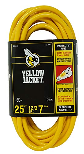 Yellow Jacket Heavy Duty Extension Cord, 25Ft, 12 Gauge, 3 Conductor, Lighted End, Weather Resistant, SJTW, Yellow, 2883 (Pack of 4) - size: 25 ft (Pack of 4)