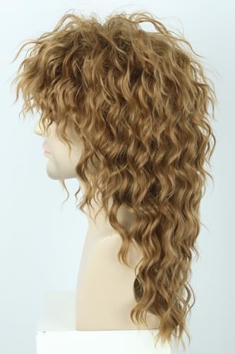 80s Wigs for Women Rock Diva Costume Wig Brown Fluffy Big Curly Mullet Wigs Punk Rock Star Cosplay Wig for Halloween Party Costume Wig - color: Brown