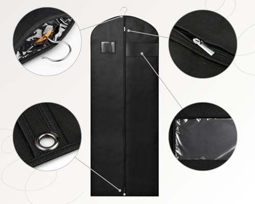 DS. DISTINCTIVE STYLE 2Pcs Dress Bags for Gowns, 60x24 In Long Dress Garment Bag with Clear Window, Garment Bag for Long Dress, Women's Coats, Formal Gowns, Evening Dresses (Black)