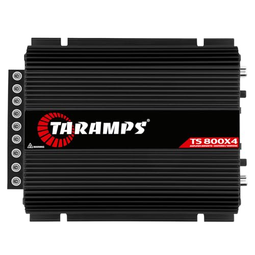 Taramps TS 800X4 2 Ohms Black 800W RMS 4 Channel Class D Car Amplifier | 800W RMS 4-channel Class D amplifier with full-range audio, bridgeable outputs and compact design for car audio systems.