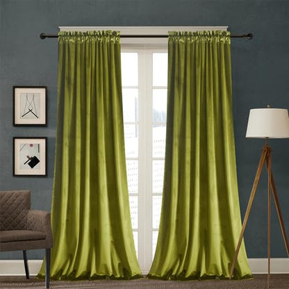 Roslynwood Velvet Olive Green Curtain 96 inch Long - Curtains Block Light Rod Pocket Thermal Insulated Window Drapes Set for Living Room/Bedroom/Dining Room, W52 x L96, 2 Panels - color: Olive Green, size: 52"W x 96"L (Pack of 2)