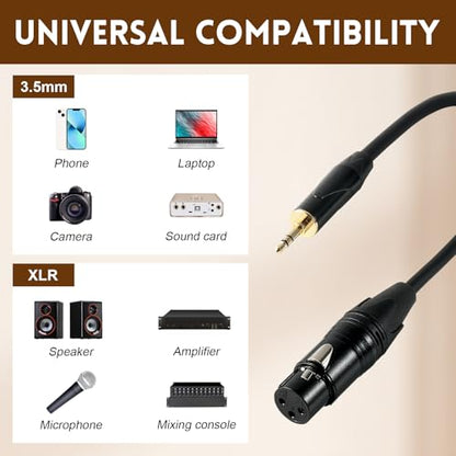 XLR Female to 1/8"(3.5mm) Male TRS Stereo Mic Cable, Audio Cable 3M (10FT) - size: 10 Feet, style: XLR Female