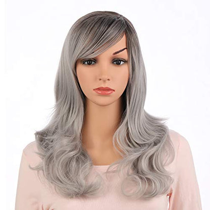 Onedor Full Head Beautiful Long Curly Wave Stunning Wig Charming Curly Costume Wigs with Fringe (Brown Silver Ombre-6TST0906) - color: Brown Silver Ombre-6TST0906