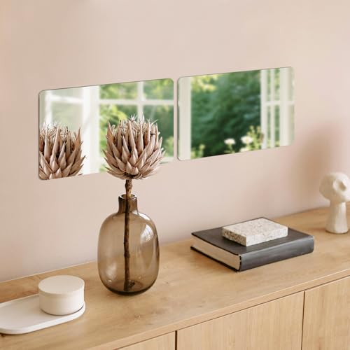 yuntop 2 Pack Self Adhesive Acrylic Mirror, 2MM Flexible Plastic Mirror, Shatterproof PS Frameless Wall Mirror for Bathroom Vanity and Entryway (16 x 12 inch) - size: 16 x 12 inch