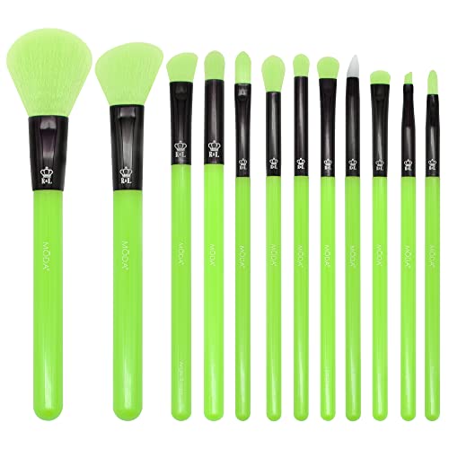 MODA Neon Green Makeup Brush Set, 12pc Colorful Face & Eye Brushes, Vegan - color: Green
