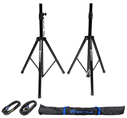 Rockville SPGN128 12" Passive DJ PA Speaker Pair with RVSS2 Stands | 1200W Peak / 300W RMS Each, 8 Ohm, Speakon Connections, Tripod Speaker Stands, 2 SpeakOn Cables, 4-Items