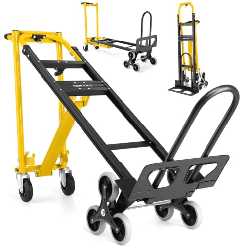 4-in-1 Stair Climbing Cart/Hand TruckDolly,Convertible Platform Cart Yellow | 1000lb platform,600lb tilt,550lb stair, aluminum alloy frame,for warehouse garage office supermarket,stairs grass gravel - color: Yellow