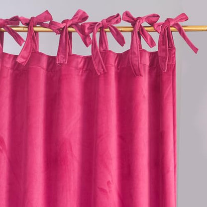 Hot Pink Velvet Curtain Set- Curtains with Bows for Living Room/Bedroom W52 x L84-inch, 2 Panels - color: Hot Pink, size: 52"W x 84"L (Pack of 2)