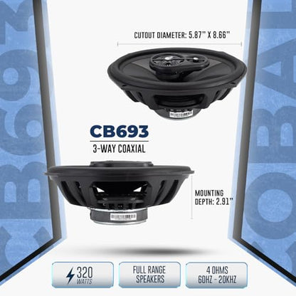 ORION Cobalt CB693 6x9 3-Way Coaxial Car Speakers, 320W Pair | 3-Way Full Range Audio, Enhanced Bass, Durable Construction, Grills Included - style: 6x9" 320 Watts