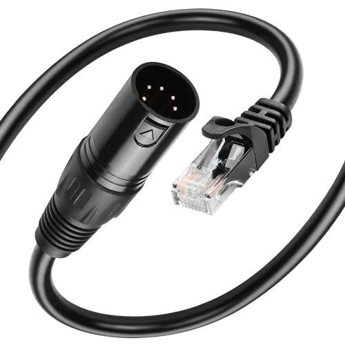 GINTOOYUN 5 Pin XLR to RJ45 Adapter Cable - 2 Pack DMX XLR 5 Pin Male to RJ45 Male Connector Extension Cable - 30CM/11.8in for Amplifiers, Mixers, KTV Equipment, Lighting and Sound