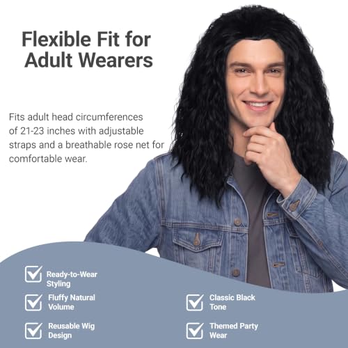 Miss U Hair Unisex Long Curly Hair Party Movie Cosplay Costume Wig Halloween (Jet black) - color: Jet black
