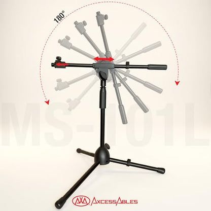 AxcessAbles Short Microphone Stand with 34" Telescoping Boom Arm | Low Profile Mic Tripod for Drums and Guitar Amps - style: 1 Mic Stand