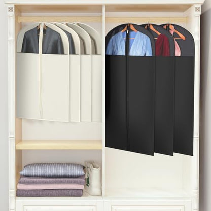 Univivi Garment Bag Suit Bag for Closet Storage, Beige, 40 Inch, Set of 6 | Travel Bag with Zipper and Visible Transparent Window, Oxford Fabrics, Foldable Washable Suit Cover for Jacket, Suits, Coats - size: 24"X40"-6pcs - Beige