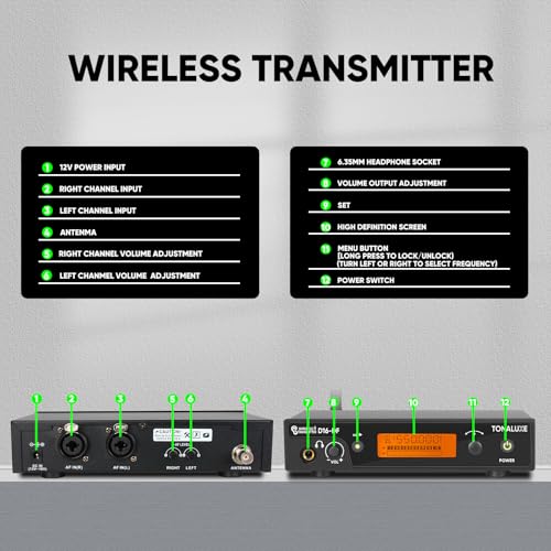 Wireless in Ear Monitor System, Mono IEM System with Metal Rackmount Transmitter, 4 Pack UHF Bodypack Receivers w/Earphones, 100 Adjustable Frequencies, 262ft Range for Singers Bands - size: 4 Bodypacks