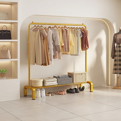 JIUYOTREE Metal 43.3 Inches Garment Rack with Bottom Shelf Clothing Rack for Hanging Clothes Coats Skirts Shirts Sweaters Gold | Metal 43.3 Inches Garment Rack Clothing Clothes Rack with Bottom Shelf for Hanging Clothes Coats Skirts Shirts Sweaters Gold -