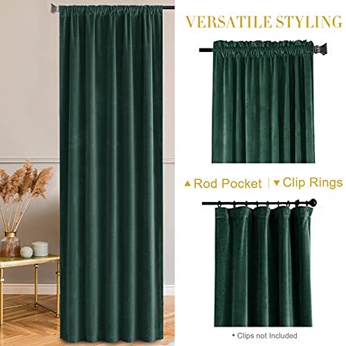 jinchan Emerald Green Velvet Blackout Curtains 84 Inch Long Living Room Curtains for Bedroom Thermal Insulated Room Darkening Drapes Soft Luxury Sun Blocking Single Panel Curtain Rod Pocket, 1 Panel - color: Emerald Green, size: 52"W x 84"L (Pack of 1)