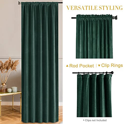 jinchan Emerald Green Velvet Blackout Curtains 84 Inch Long Living Room Curtains for Bedroom Thermal Insulated Room Darkening Drapes Soft Luxury Sun Blocking Single Panel Curtain Rod Pocket, 1 Panel - color: Emerald Green, size: 52"W x 84"L (Pack of 1)