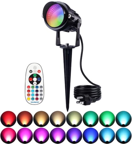 SUNVIE RGBW Outdoor Spotlight 12W LED Landscape Spotlights 120V Color Changing Spotlight Outdoor with Remote Control Waterproof LED Spot Lights Landscape Lights for Yard Patio Garden Lawn, 1 Pack - size: 1 Pack