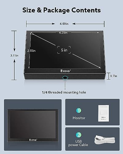 Eyoyo 5 inch Monitor, 800x480 Mini TFT LCD Screen Small Camera | Video Monitor 1/4 Screw Hole with HDMI/VGA/AV Video Input for Car PC DVD DVR CCD DSLR-140° Wide Angle Metal Housing - style: 5 inch monitor