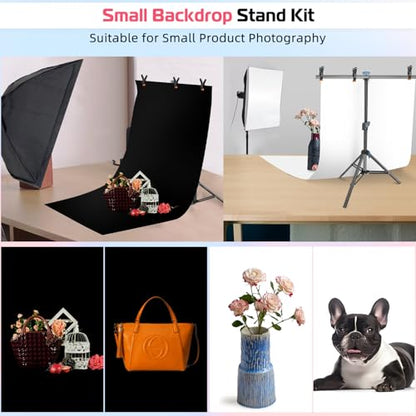 Product Photography Photo Backdrops Stand Kit, Photo Background, 26.8x50in White Black Backdrop Background with 26x29in Small T-Shape Backdrop Stand Tabletop Photo Shoot for Jewelry Cosmetics - color: White & Black, size: 2.2 x 2.5 Ft