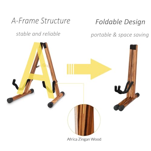 SNIGJAT Guitar Stand, Folding Wood Acoustic Guitar Stand with Padding Zebra - color: Zebra Wood