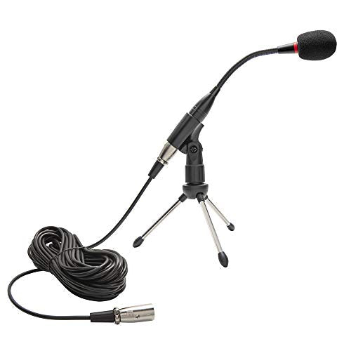 ECS WordSentry Professional 48 Volt Gooseneck Conference Uni-Directional Cardioid Microphone with Tripod Base and Adjustable Heavy Duty Metal Design (Black)