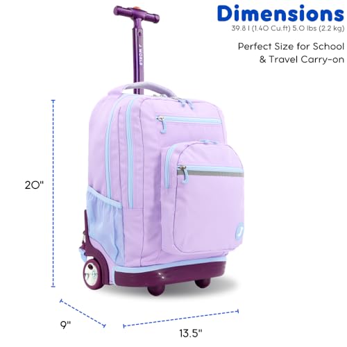 J World Sundance Laptop Rolling Backpack for Girls Boys. Roller Bookbag with Wheels, 20 Inch, Purple - color: Purple