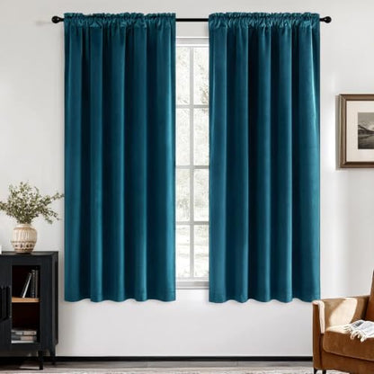 MIULEE Peacock Blue Velvet Curtains 63 Inch Long 2 Panels, W40 x L63 | Luxury Super Soft, Thermal Insulated, Room Darkening Drapes, Rod Pocket Design, Window Curtains for Bedroom Living Room - color: Peacock Blue, size: 40"W x 63"L (Pack of 2)