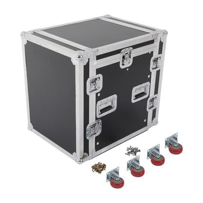 14U PA DJ Pro Audio Rack Road Case w/Slant Mixer Top, Heavy Duty Mobile Studio Equipment Cabinet w/4 Wheels, Network and Stereo Rack DJ Mixer Rack for Mixers & Live Sound - size: 14U / Side Tables & 4 Wheels