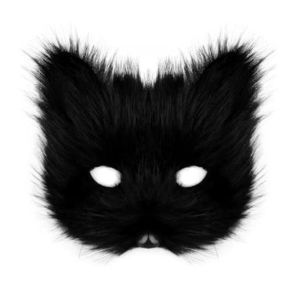 Animal Fox Wolf Mask Halloween Party Cosplay Costumes Props Plush Cat Half Face Masks Carnival Christmas Masquerade - color: Black