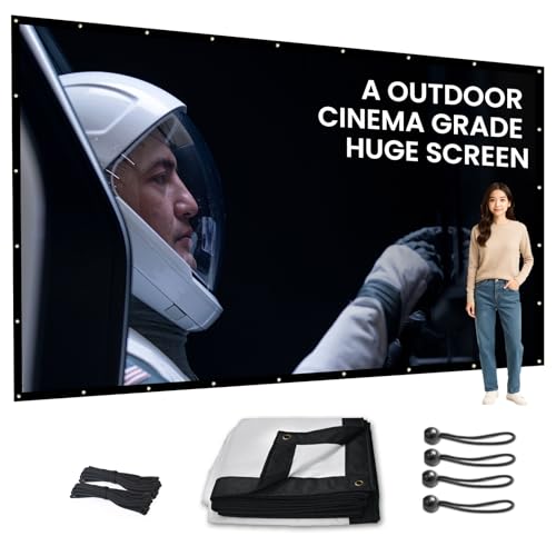 250 inch Projector Screen Upgraded, Straight Edges, Foldable, Washable and Wrinkle-Free - for Indoor Home Theater and Outdoor Cinema -White 16:11 by IOLIEO - size: 250'' Diagnol