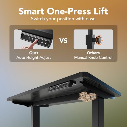 HUANUO 40x24 Inch Electric Standing Desk, Adjustable, Carbon Fiber Black | 176 Lbs Capacity, Smooth Home Office Desk, 4 Memory Presets & Headphone Hooks, 28.3–46.5 Inch Height Range, Easy to assemble - color: Carbon Fiber Black, size: 40" X 24"