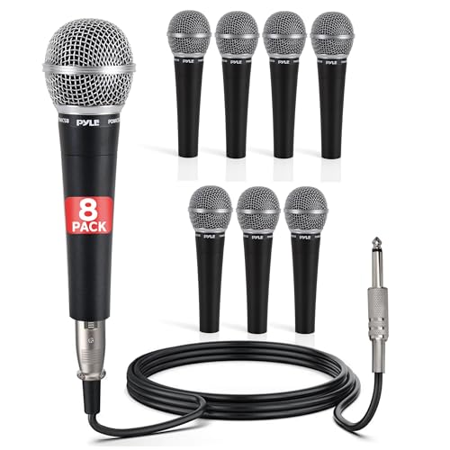 Pyle Professional Dynamic Microphone - 8-Pack Unidirectional Handheld Mic with Built-in Pop Filter, High Signal Output, 15 ft. XLR Audio Cable, Ideal for Stage, Karaoke & Studio Performances