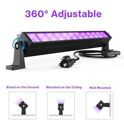 40W LED Black Light Bar for Glow Party, Blacklight with Plug &Switch, Each Light Up 484 Sq.ft Area, Halloween Glow Lights, Fluorescent Body Paint, Stage Lighting