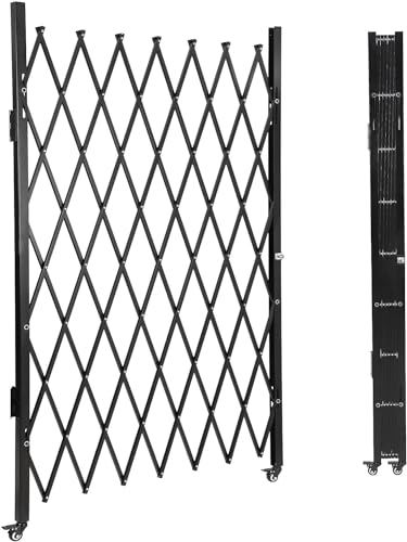 Single Folding Security Gate 67" H x 71" W, Steel Expandable Fence with 360° Rolling Wheels for Courtyard, Garage, and Garden Access Control - size: 67" H x 71" W